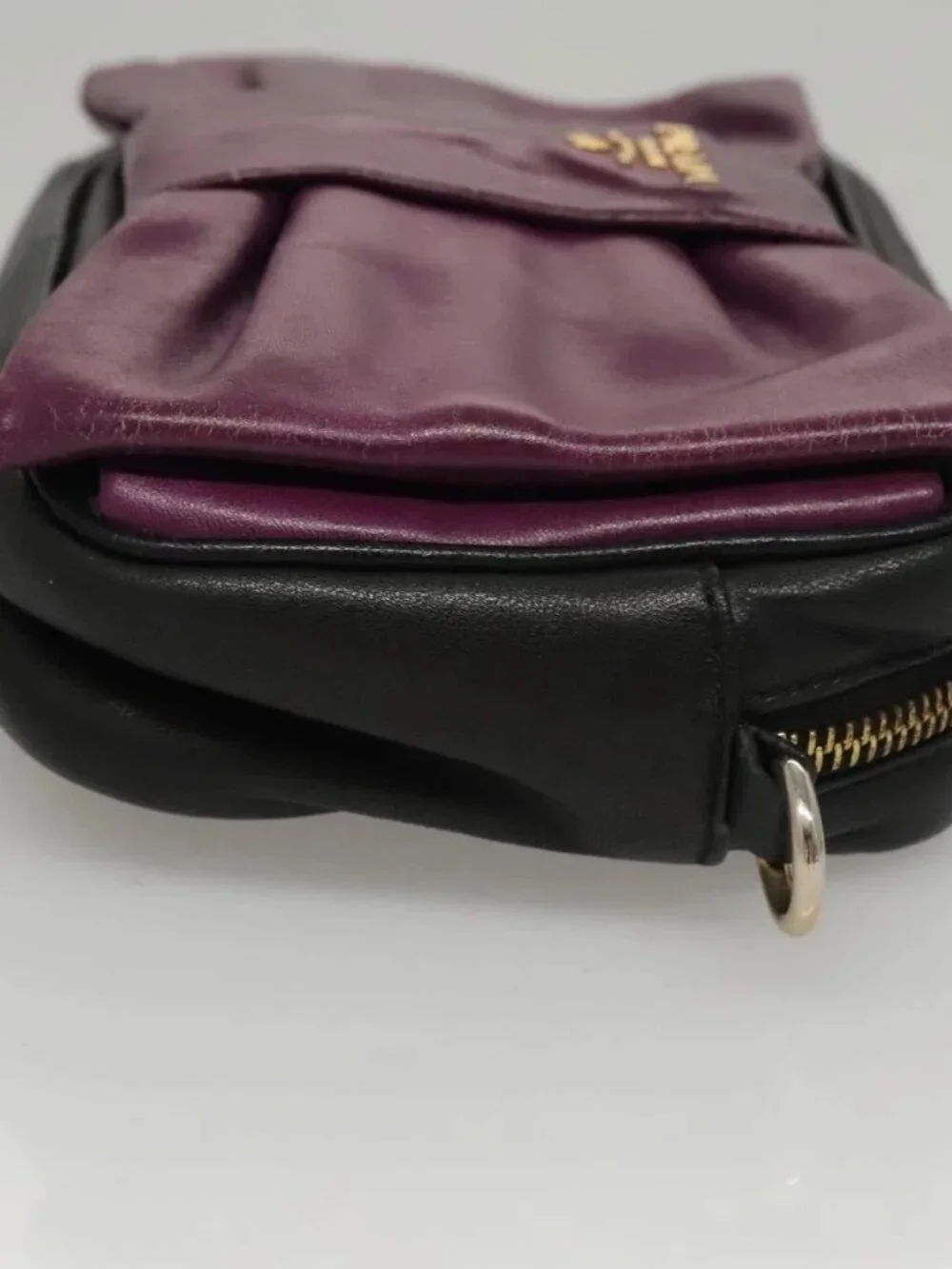 PRADA ribbon Shoulder Bag Leather Purple Gold - Picture 6 of 16